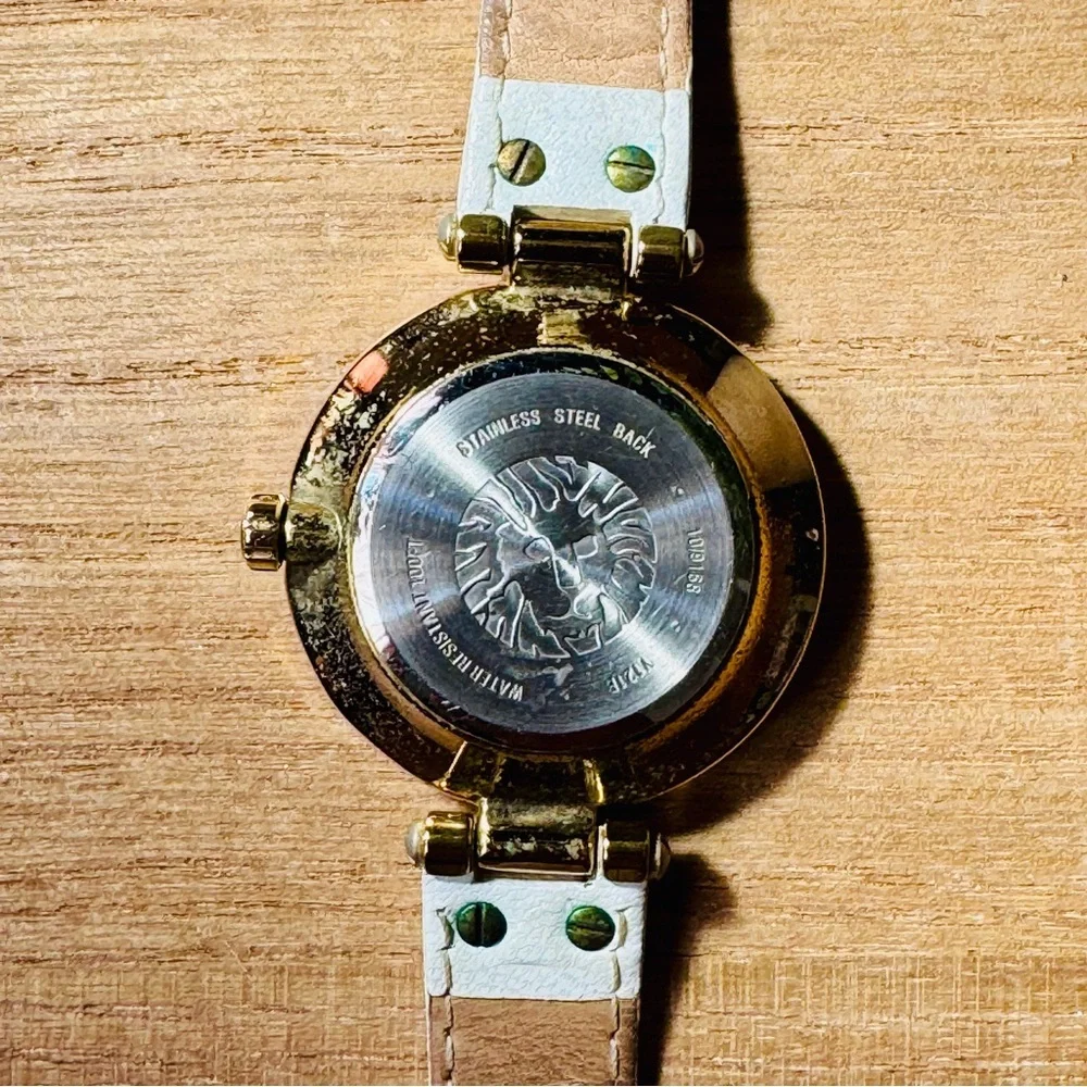 Anne Klein Gold‎ & White Leather Strap Watch 10/9168WTWT